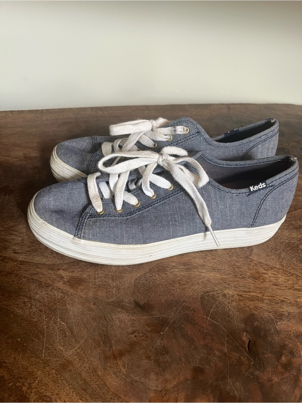 Keds Women's Chambray-Style Platform Sneakers in Blue